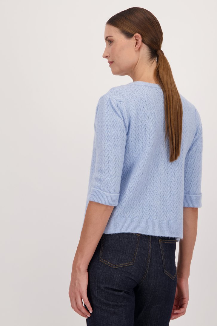 Lichtblauwe cardigan met halflange mouwen van More & More voor Dames