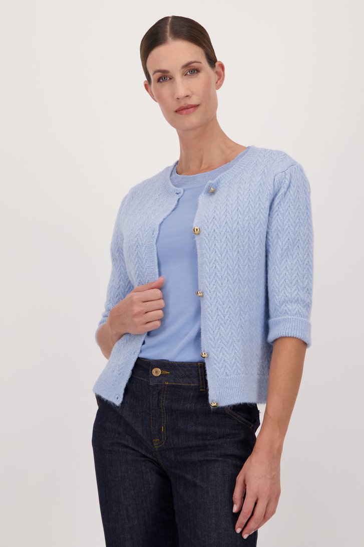 Lichtblauwe cardigan met halflange mouwen van More & More voor Dames