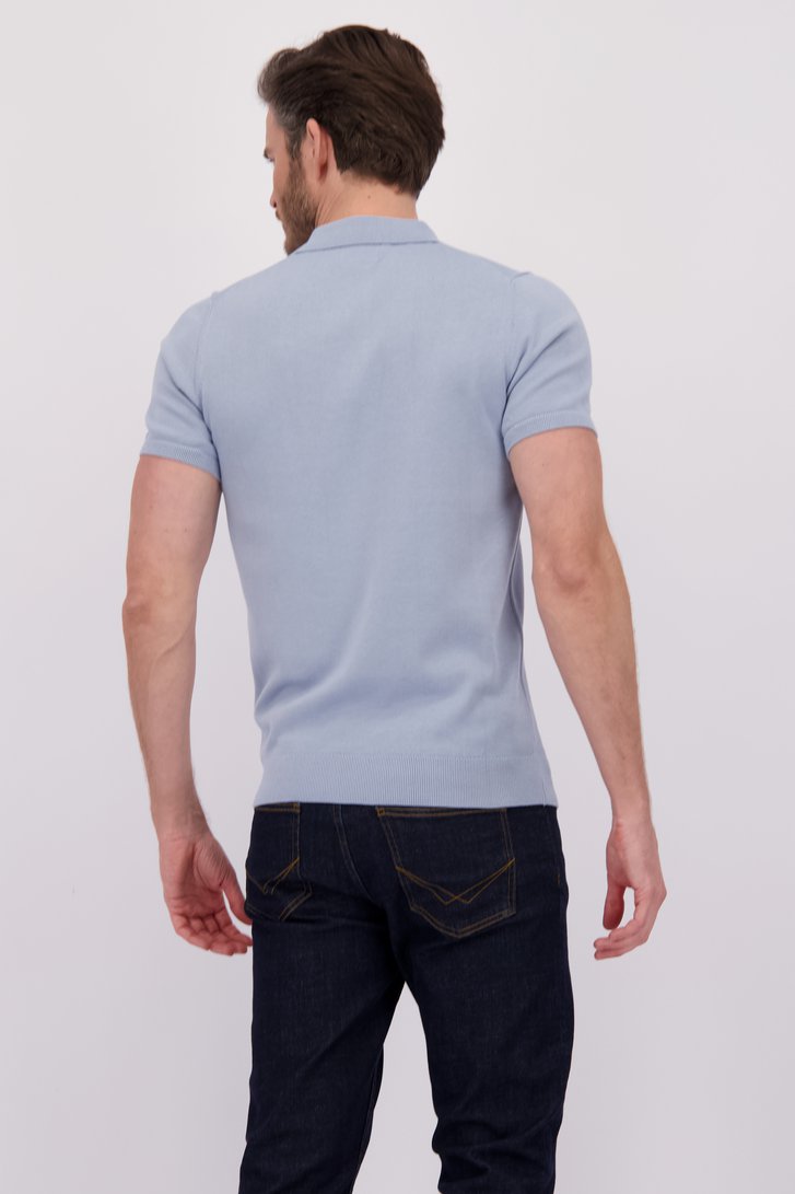 Achterkant van Lichtblauwe gebreide polo met korte mouwen door Michaelis voor Heren