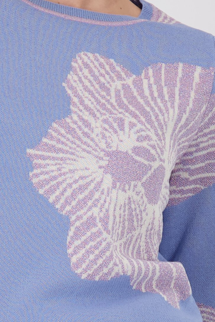 Lichtblauwe gebreide trui met bloemenprint van D'Auvry voor Dames