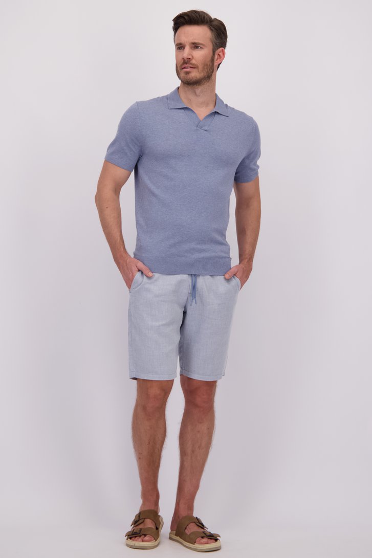 Voorkant van Lichtblauwe linnen bermuda met elastische taille door Upper East voor Heren