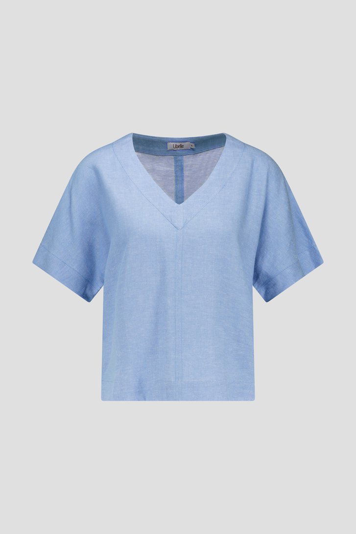 Lichtblauwe linnen blouse met V-hals van Libelle voor Dames