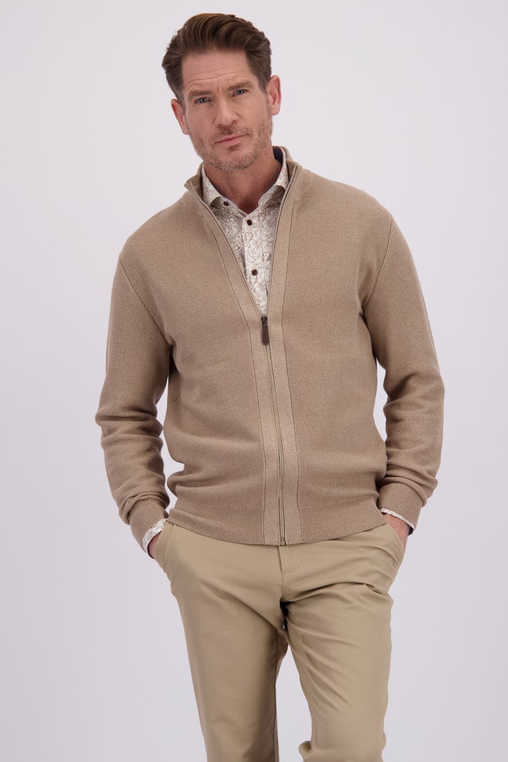 Voorkant van Lichtbruine cardigan met rits door Dansaert Blue voor Heren