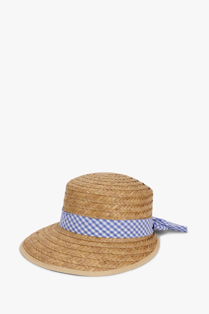 Lichtbruine hoed met blauw geruit lintje van Modeno voor Dames