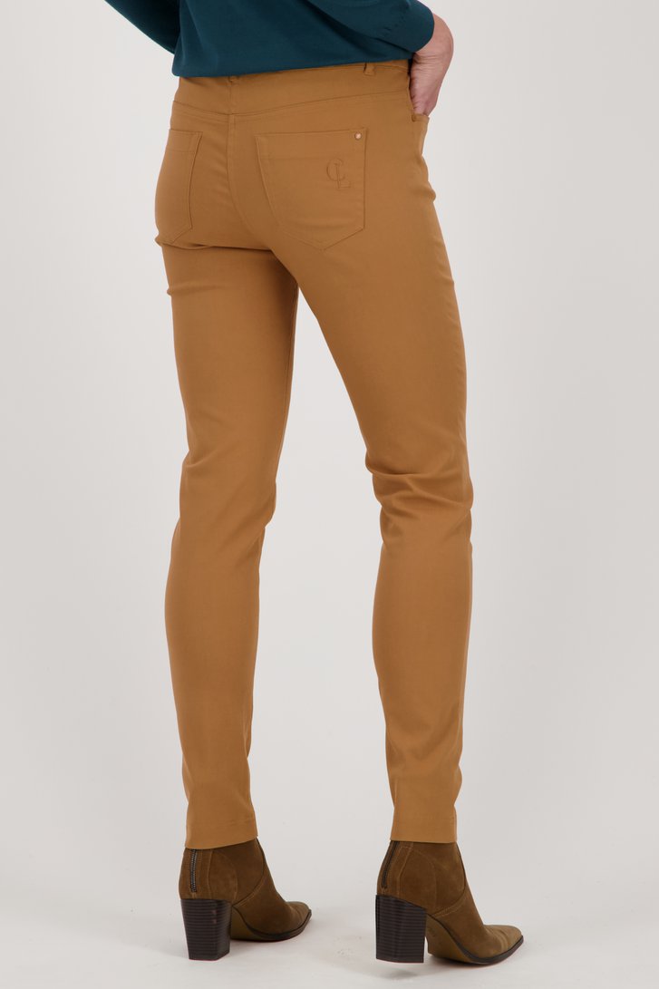 Lichtbruine stretchbroek met elastische tailleband van Claude Arielle voor Dames