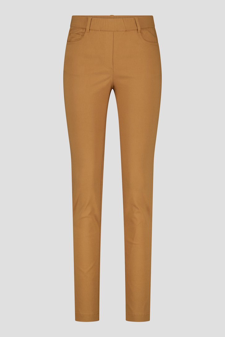 Lichtbruine stretchbroek met elastische tailleband van Claude Arielle voor Dames