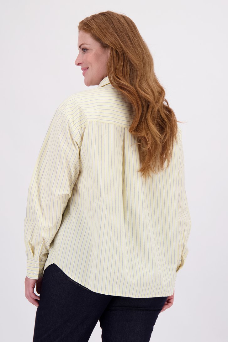 Achterkant van Lichtgele gestreepte katoenen blouse door Kaffe Curve voor Dames