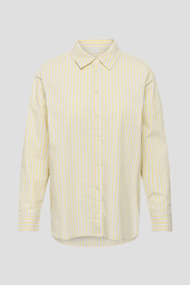 Productfoto 1 van Lichtgele gestreepte katoenen blouse door Kaffe Curve voor Dames