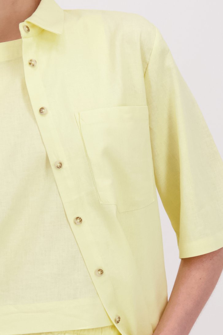 Detail van Lichtgele linnen blouse door Liberty Island voor Dames