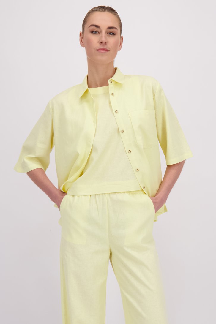 Voorkant van Lichtgele linnen blouse door Liberty Island voor Dames
