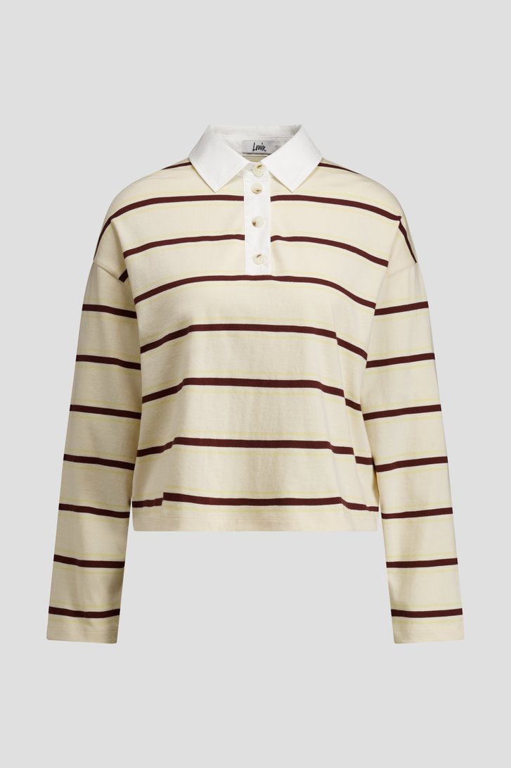 Productfoto 1 van Lichtgele polo met bruine strepen door Louise voor Dames