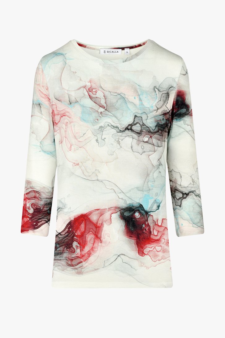 Lichtgrijs T-shirt met kleurrijke print van Bicalla voor Dames