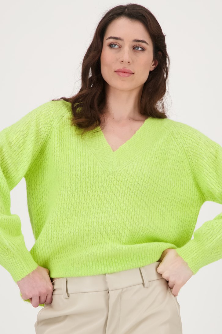 Lichtgroen gebreid truitje met V-hals van JDY voor Dames