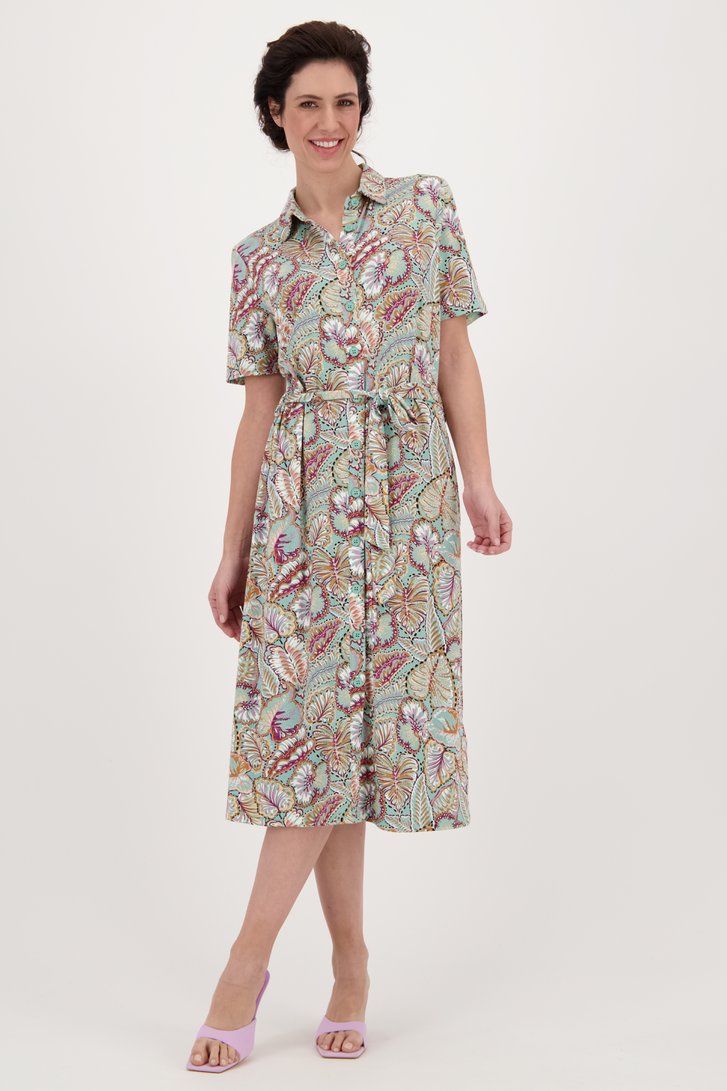 Lichtgroen kleedje met bladerprint van Claude Arielle voor Dames