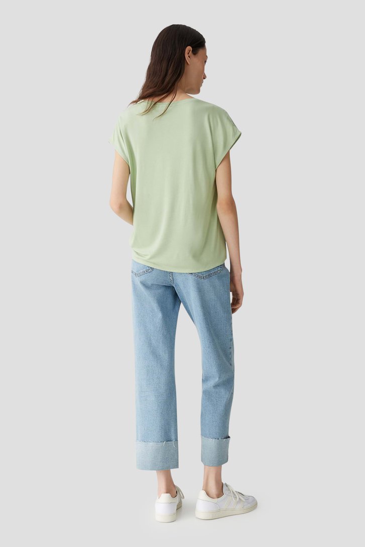 Lichtgroen T-shirt met ecru print van Opus voor Dames