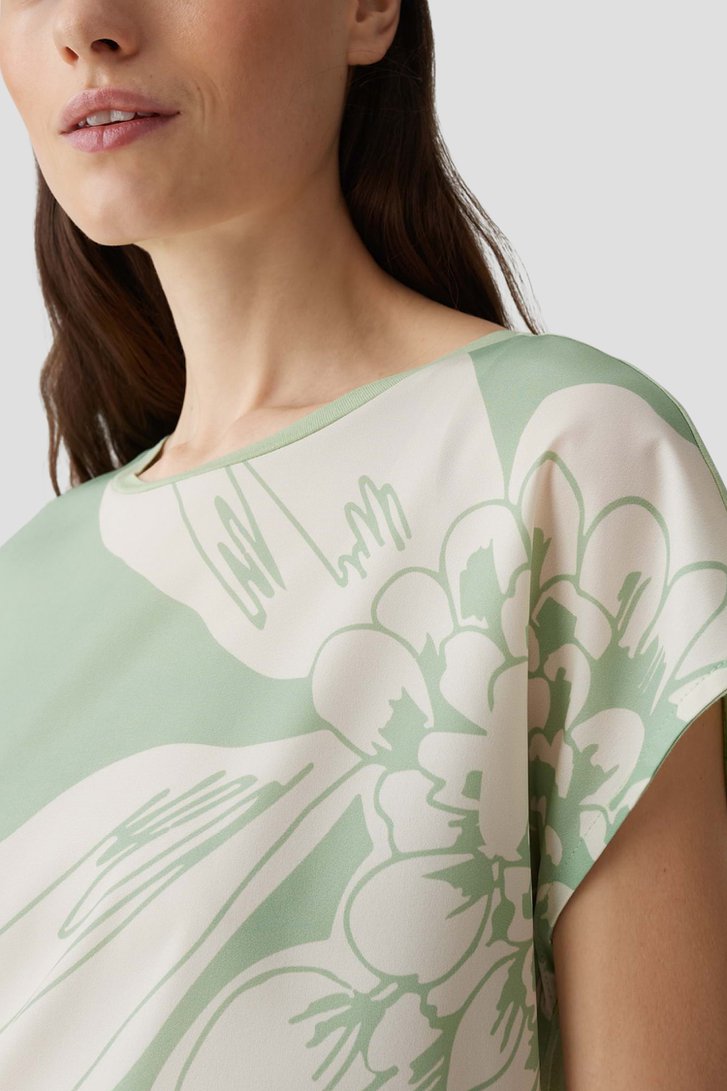 Lichtgroen T-shirt met ecru print van Opus voor Dames