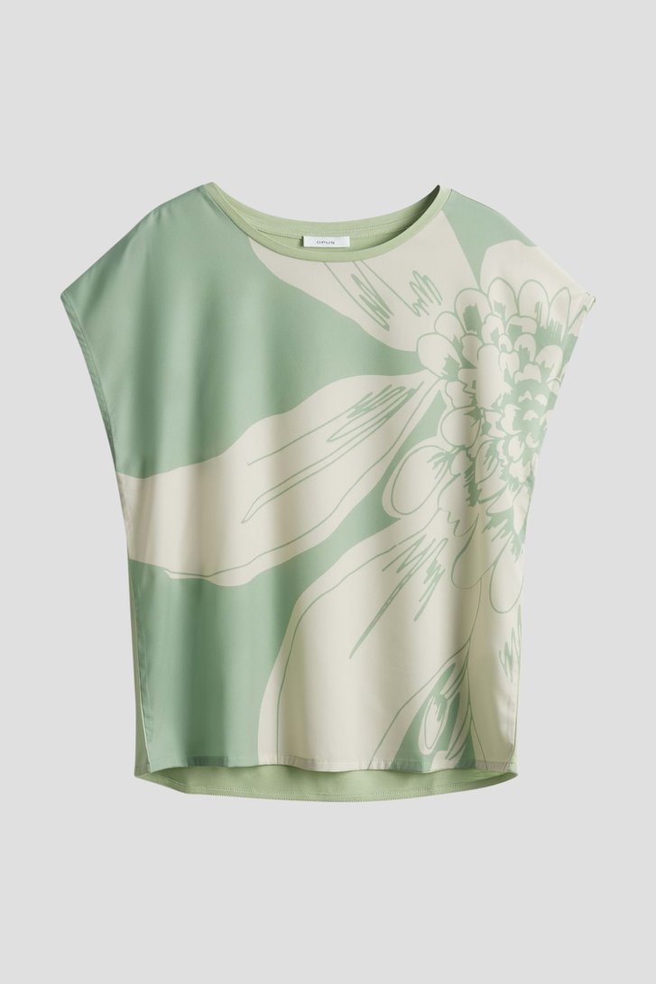 Lichtgroen T-shirt met ecru print van Opus voor Dames