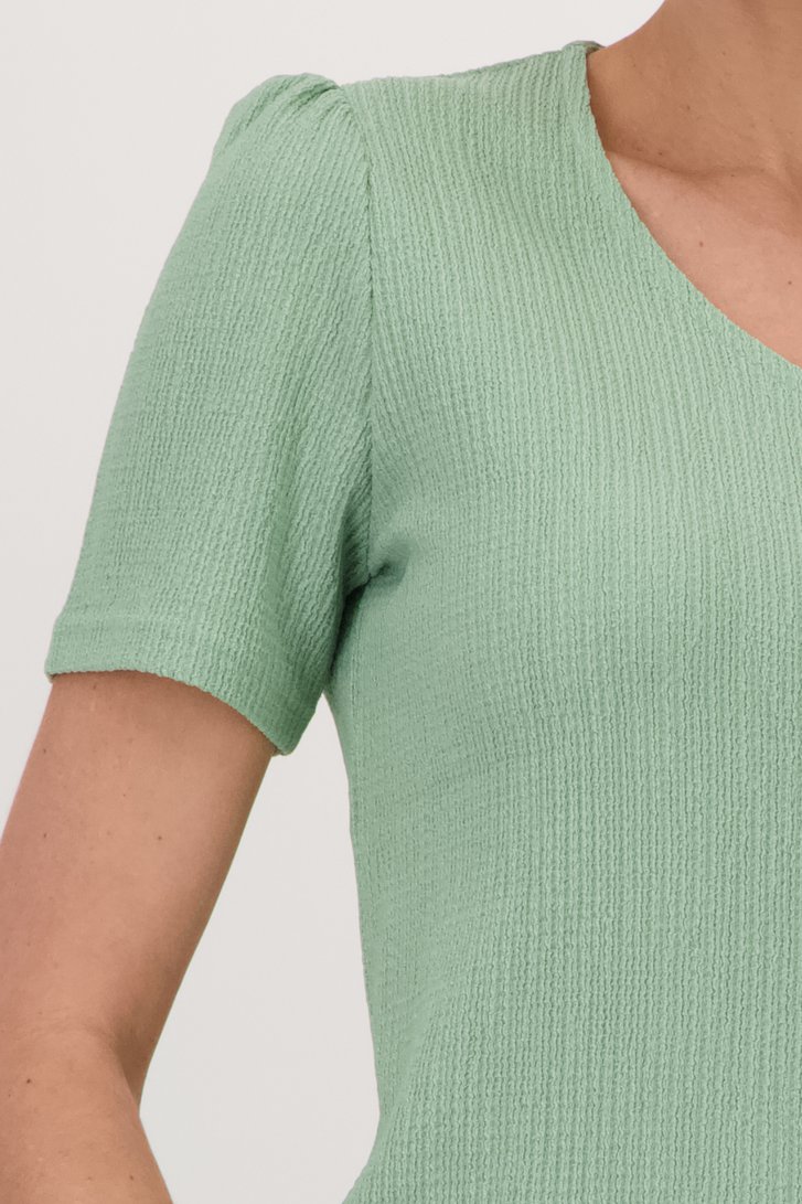 Lichtgroen T-shirt met gewafelde structuur van Claude Arielle voor Dames