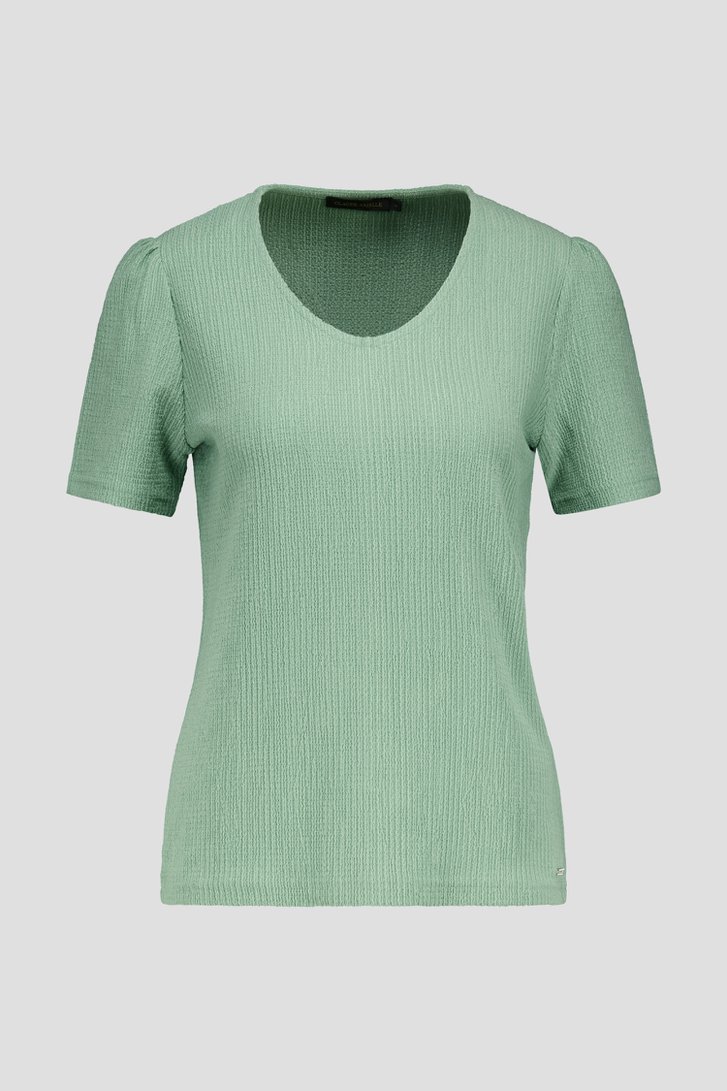 Lichtgroen T-shirt met gewafelde structuur van Claude Arielle voor Dames