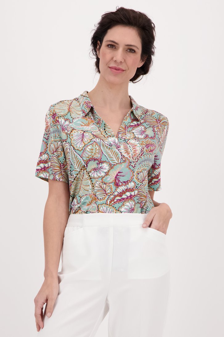 Lichtgroene blouse met bladerprint van Claude Arielle voor Dames
