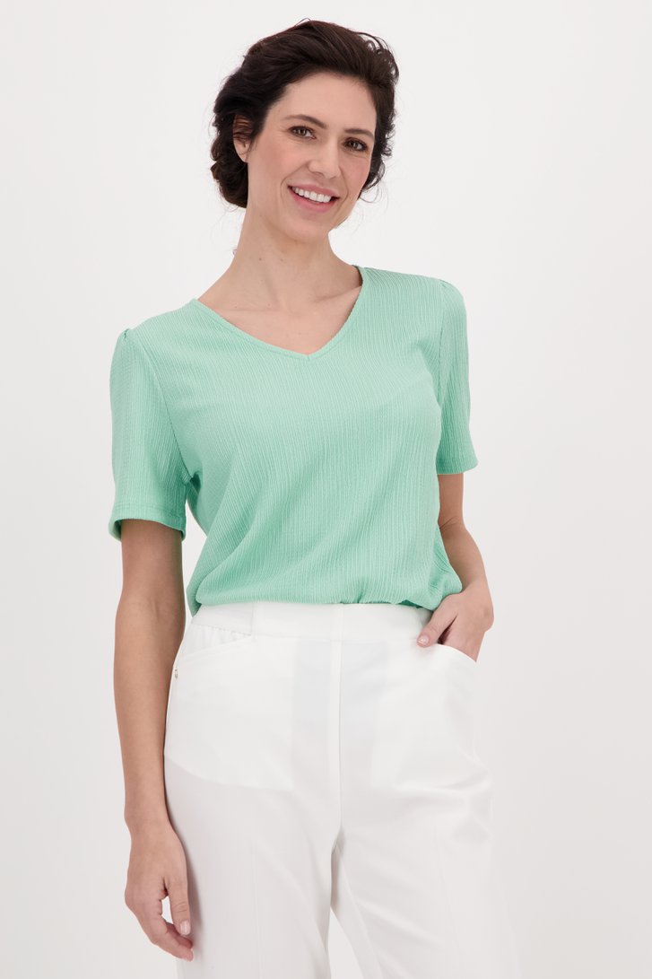 Lichtgroene blouse met korte mouwen van Claude Arielle voor Dames