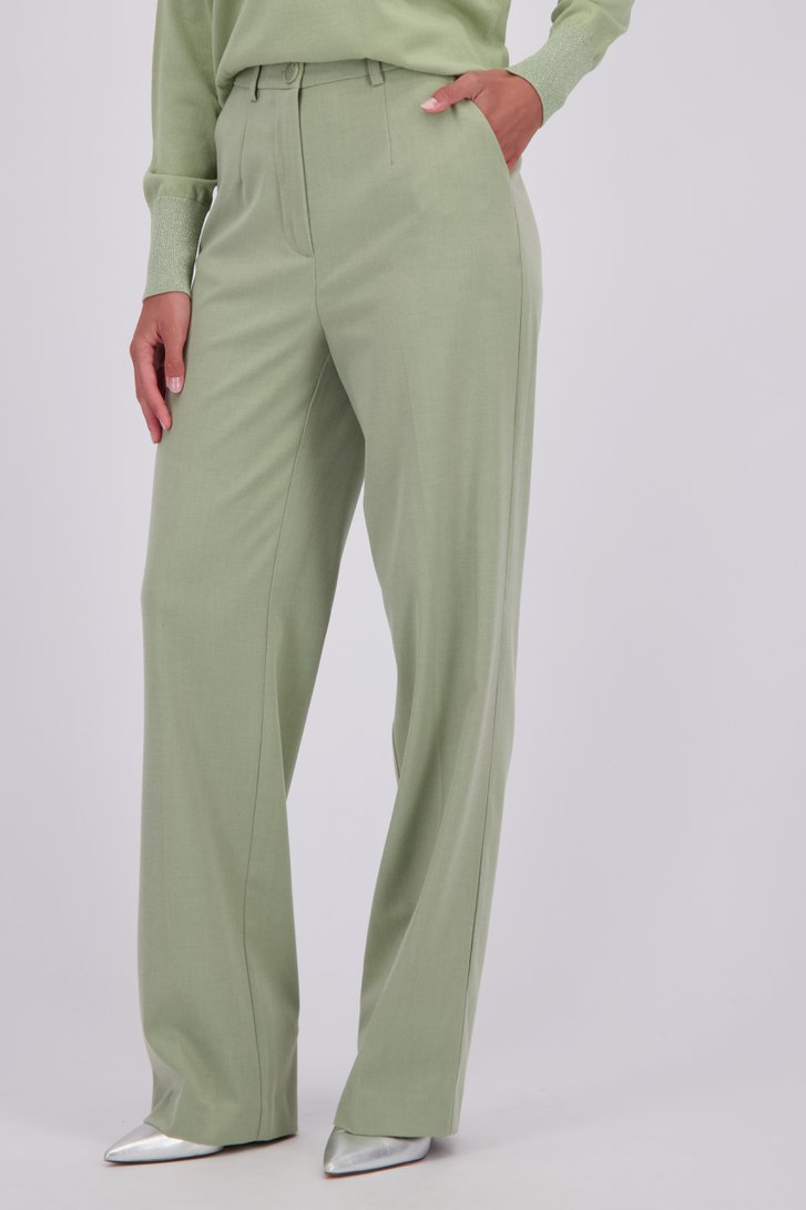 Voorkant van Lichtgroene geklede broek met vouw  door D'Auvry Studio voor Dames