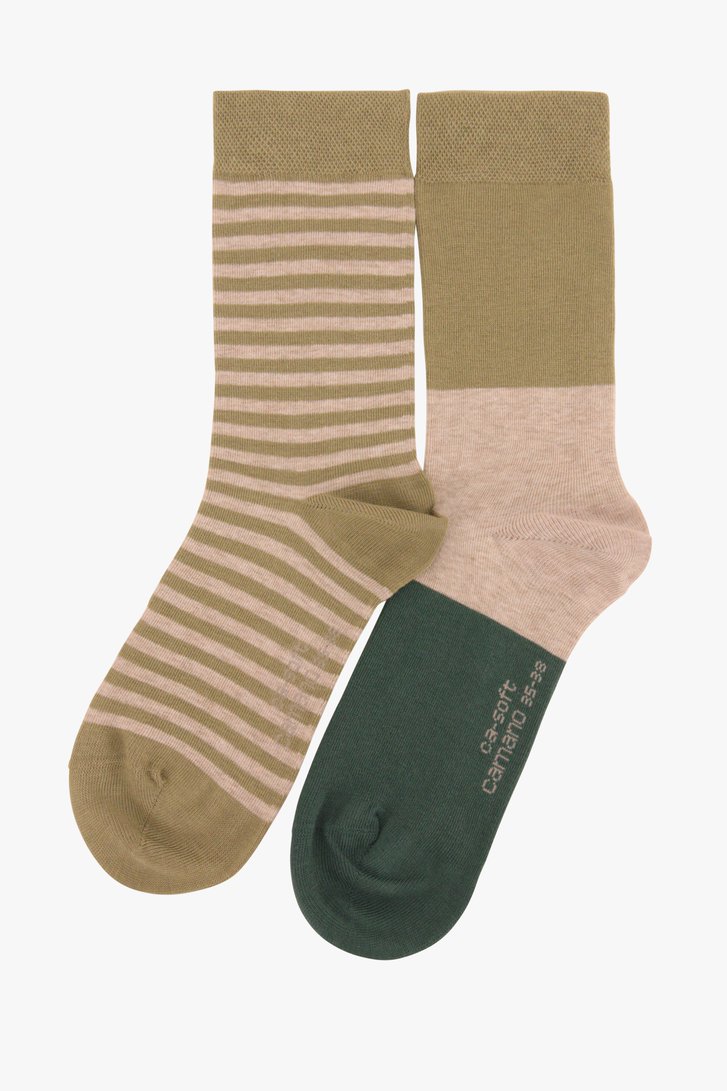 Lichtgroene & gestreepte sokken - 2 paar van Camano voor Dames