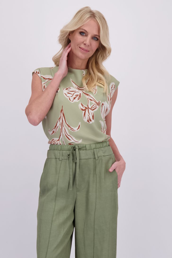 Voorkant van Lichtgroene top met print door AC by Annelien Coorevits voor Dames