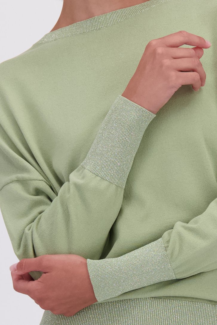 Detail van Lichtgroene trui met glitterboorden door D'Auvry voor Dames