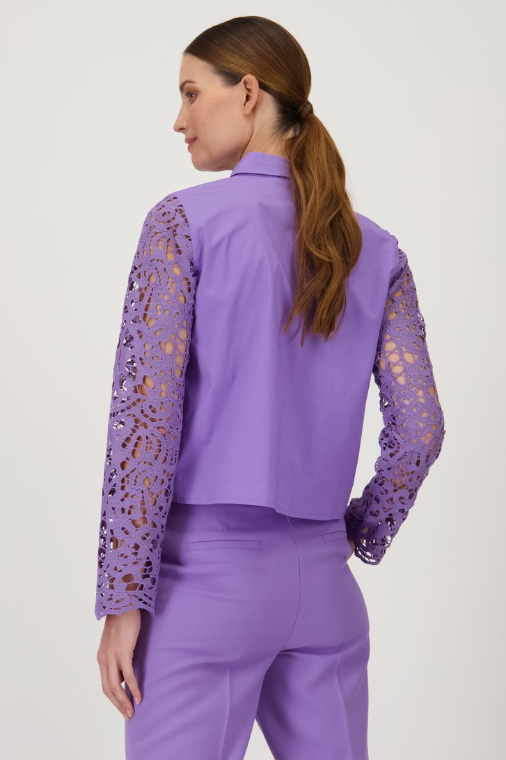 Lichtpaarse blouse met kanten mouwen van D'Auvry voor Dames