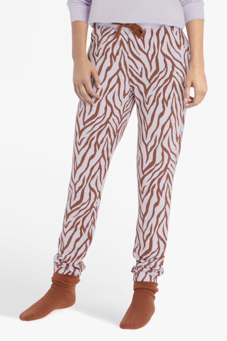 Lila broek met bruine dierenprint  van Libelle-homewear voor Dames