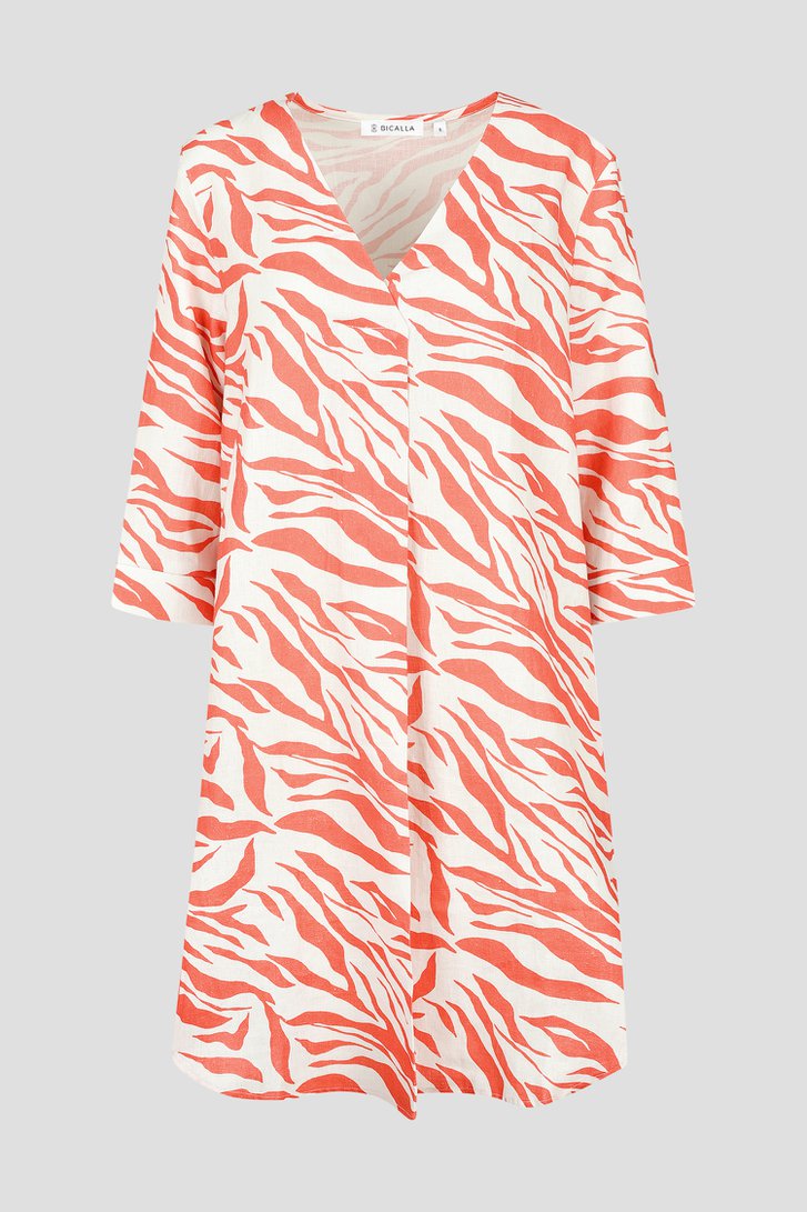 Linnen kleedje met koraalrode print van Bicalla voor Dames