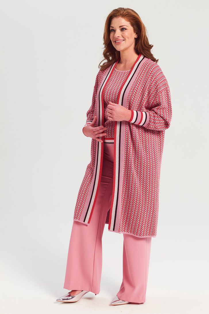 Long cardigan à motif rouge-rose scintillant	 de D'Auvry pour Femmes