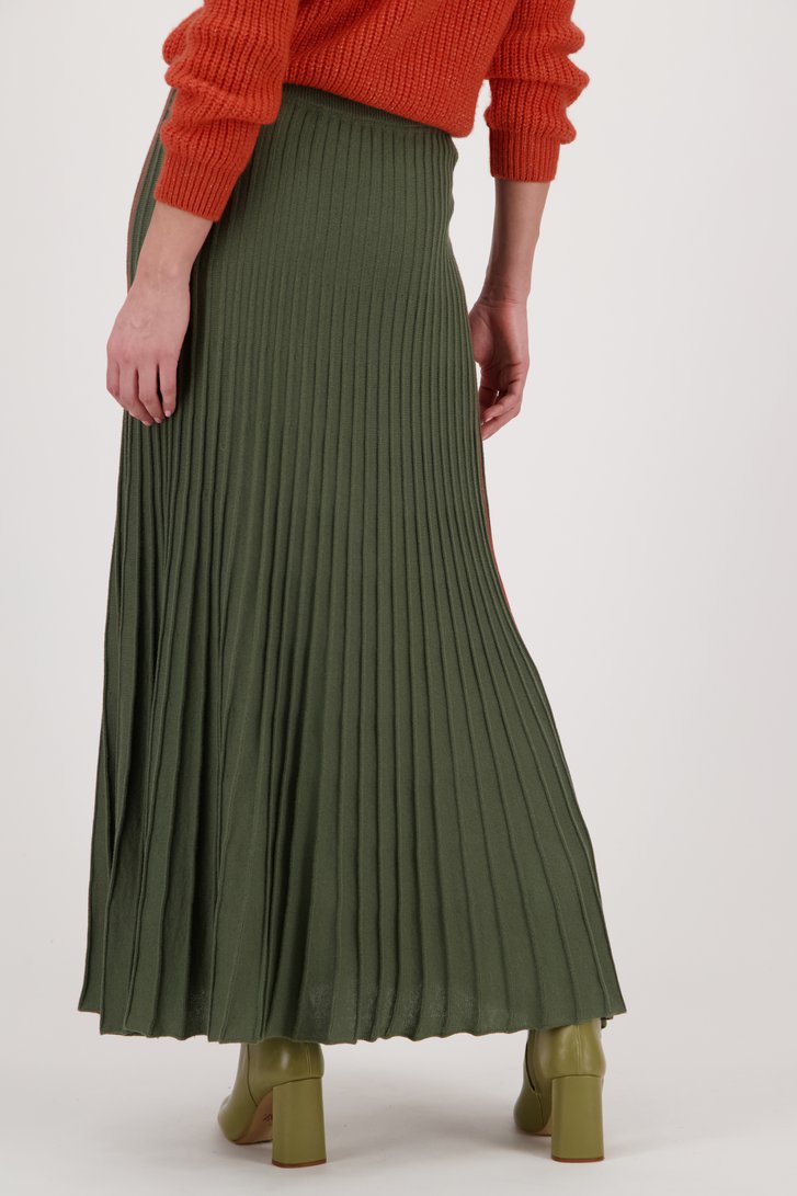 Longue jupe plissée verte avec détails orange de AC by Annelien Coorevits pour Femmes