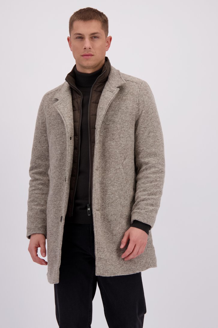 Le devant de Manteau beige chiné avec insert matelassé de Gate One pour Hommes