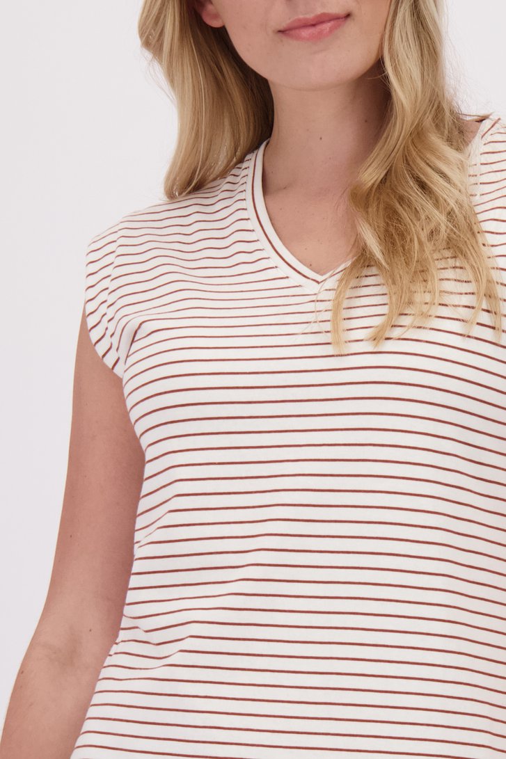 Detail van Midi-kleedje met witte-chocoladebruine strepen  door Liberty Loving nature voor Dames