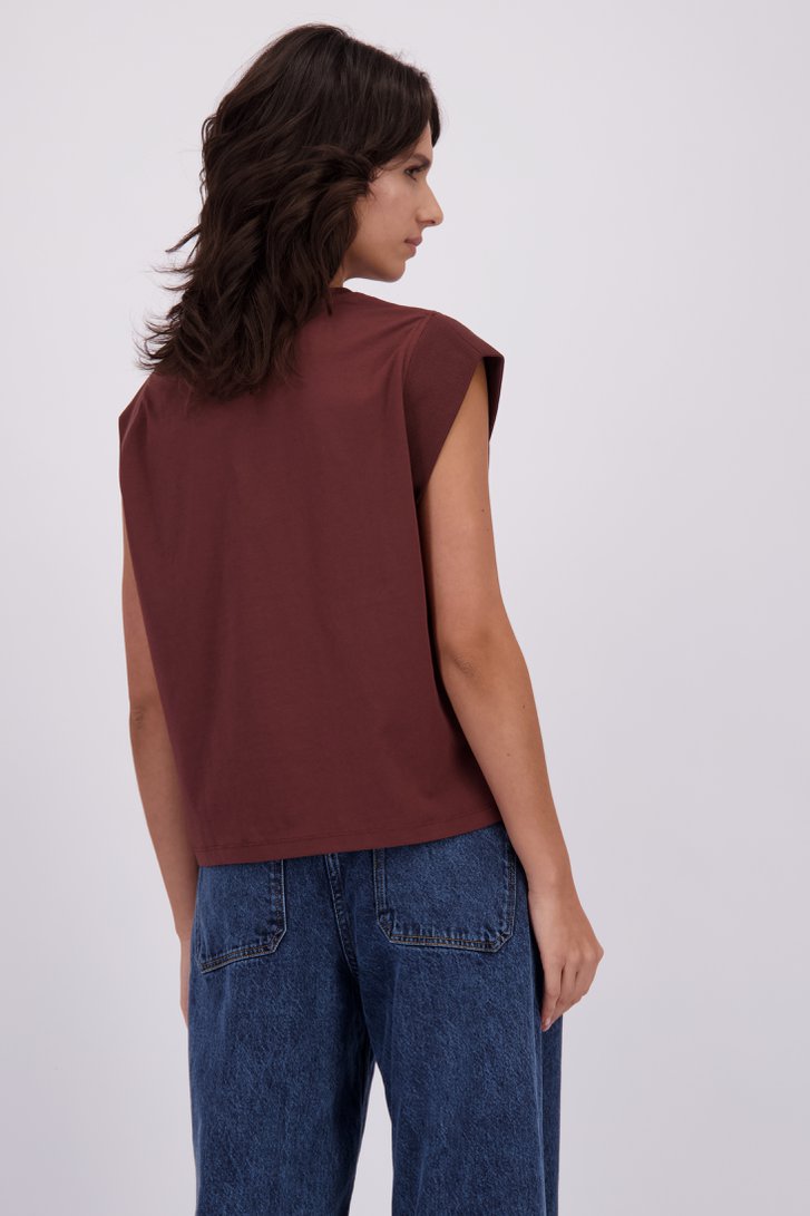 Achterkant van Mouwloos bruin T-shirt door Louise voor Dames