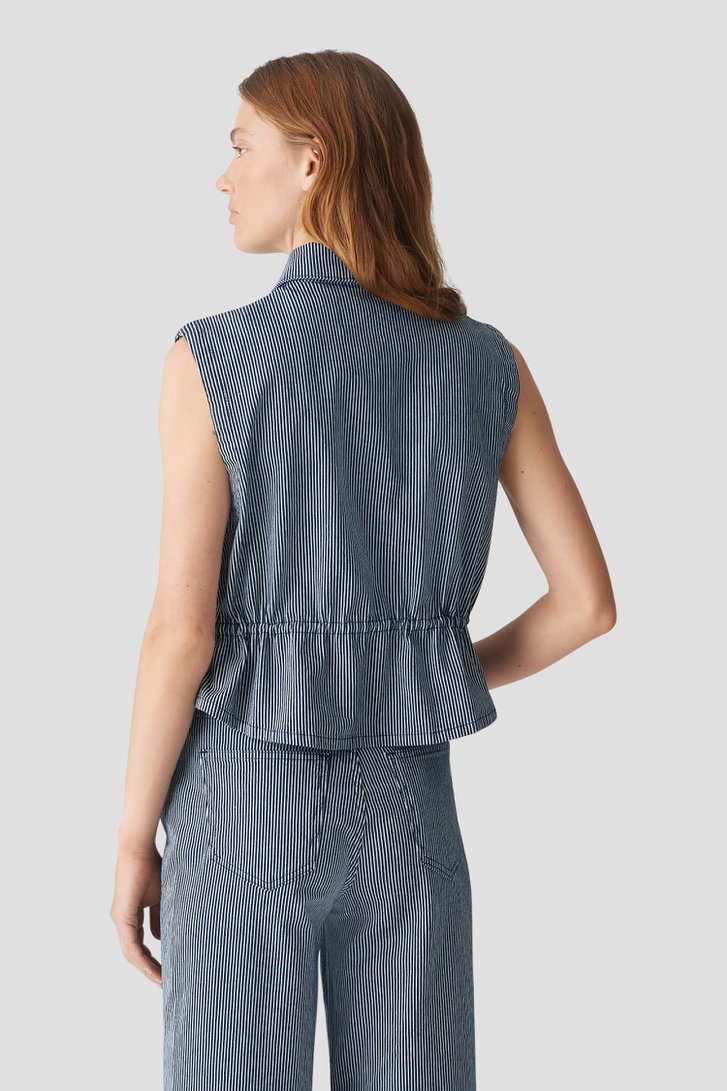Mouwloze blauwe vest met gestreept motief van Opus voor Dames