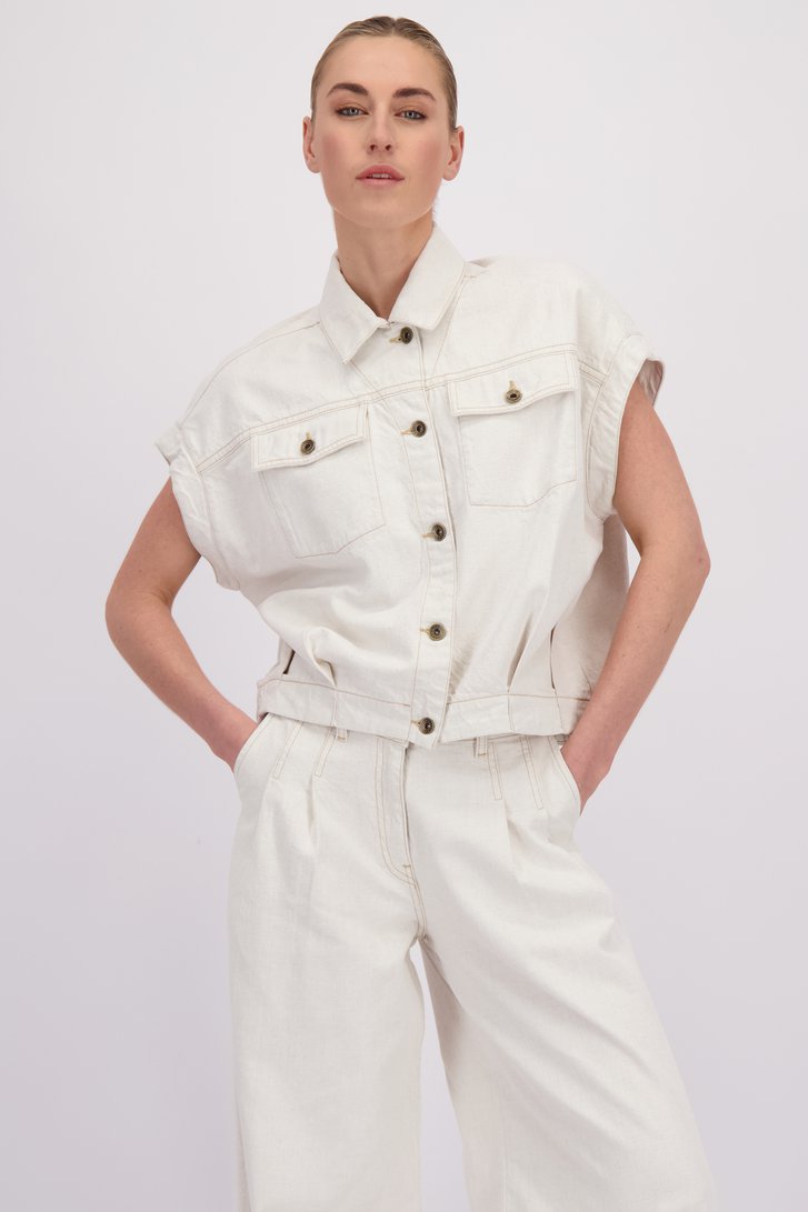Detail van Mouwloze ecru jeansvest door Liberty Island Denim voor Dames