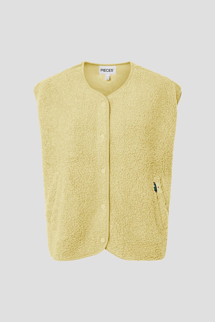 Productfoto 1 van Mouwloze gele vest in teddy door Pieces voor Dames