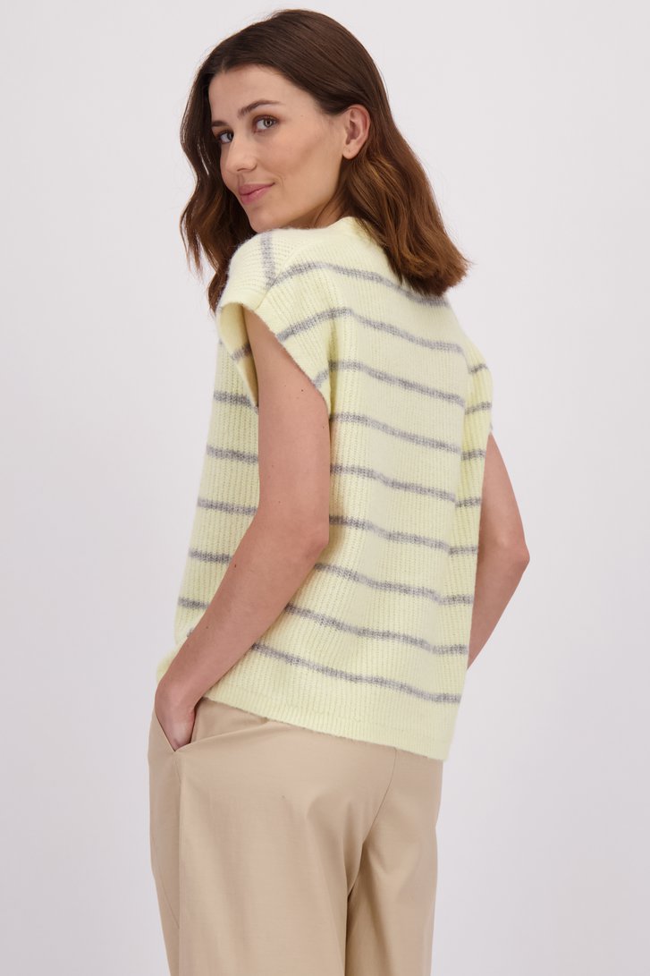 Achterkant van Mouwloze pastelgele cardigan met gestreept motief door LŌVING voor Dames