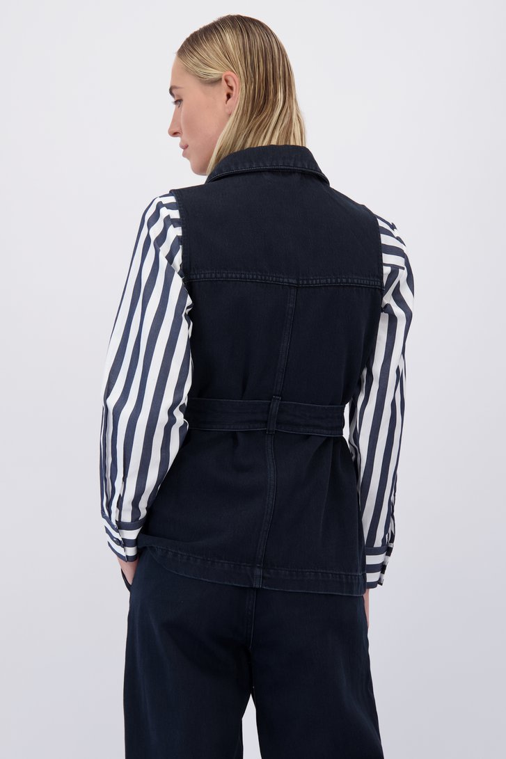 Achterkant van Mouwloze zwarte jeansvest met striklint door Liberty Island Denim voor Dames