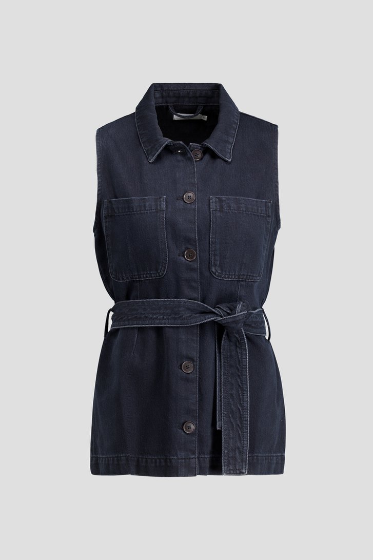 Productfoto 1 van Mouwloze zwarte jeansvest met striklint door Liberty Island Denim voor Dames