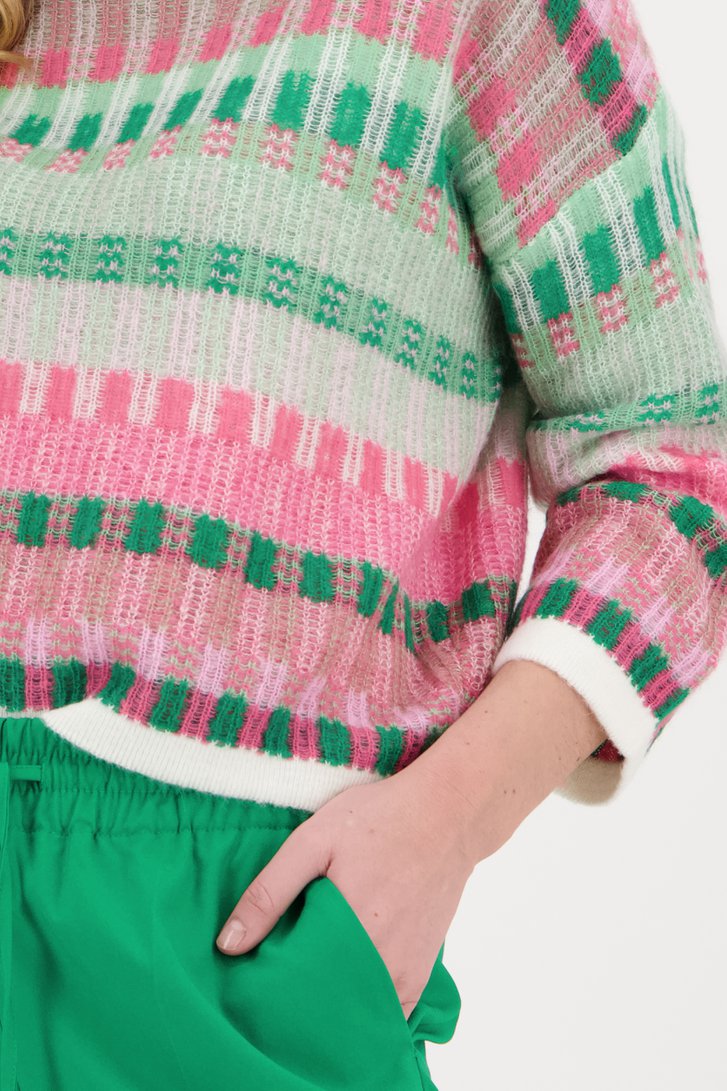Multicolor trui in roze en groen van Opus voor Dames