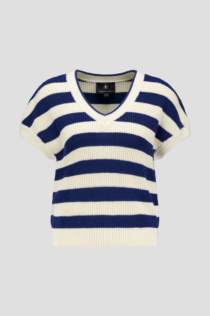 Navy-beige gestreept truitje met korte mouwen van AC by Annelien Coorevits voor Dames