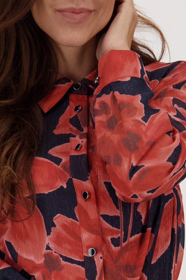 Navy blouse met glanzende bloemenprint van Claude Arielle voor Dames