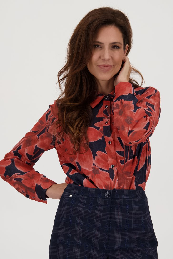 Navy blouse met glanzende bloemenprint van Claude Arielle voor Dames