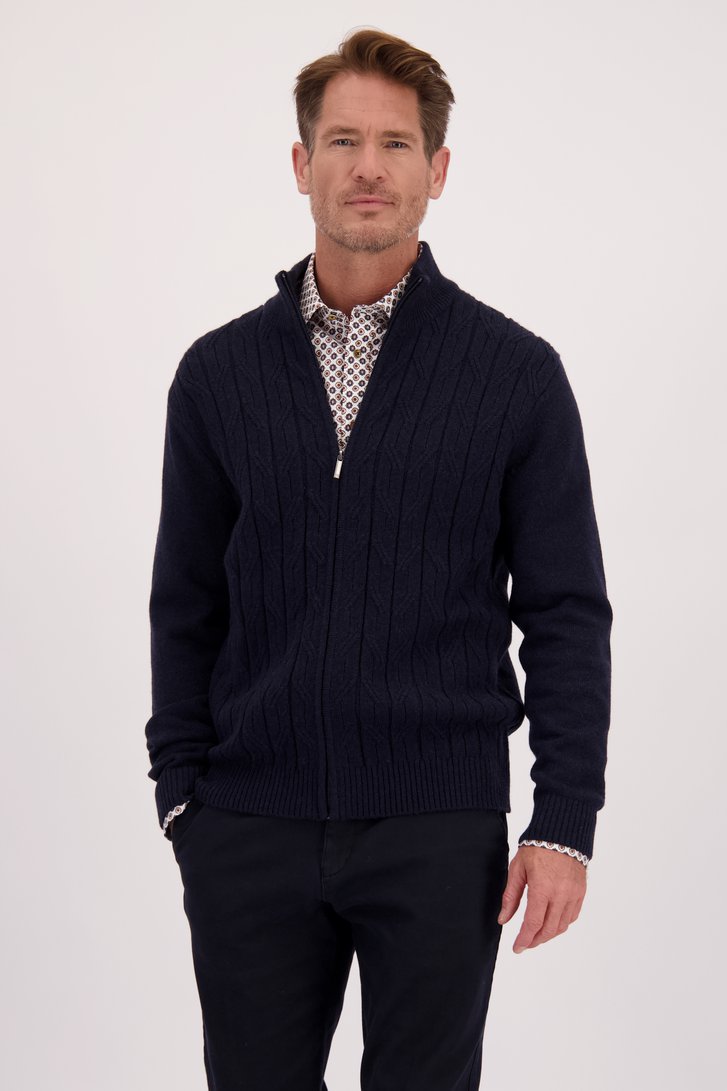 Voorkant van Navy cardigan met kabelmotief  door Dansaert Blue voor Heren
