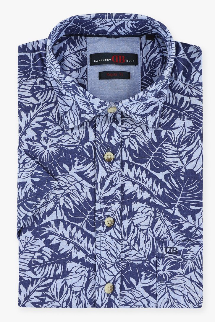 Navy hemd met tropische print - regular fit