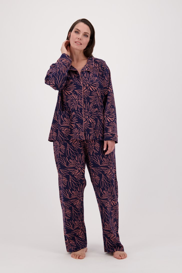Navy katoenen pyjama met oudroze motiefje van Eskimo voor Dames